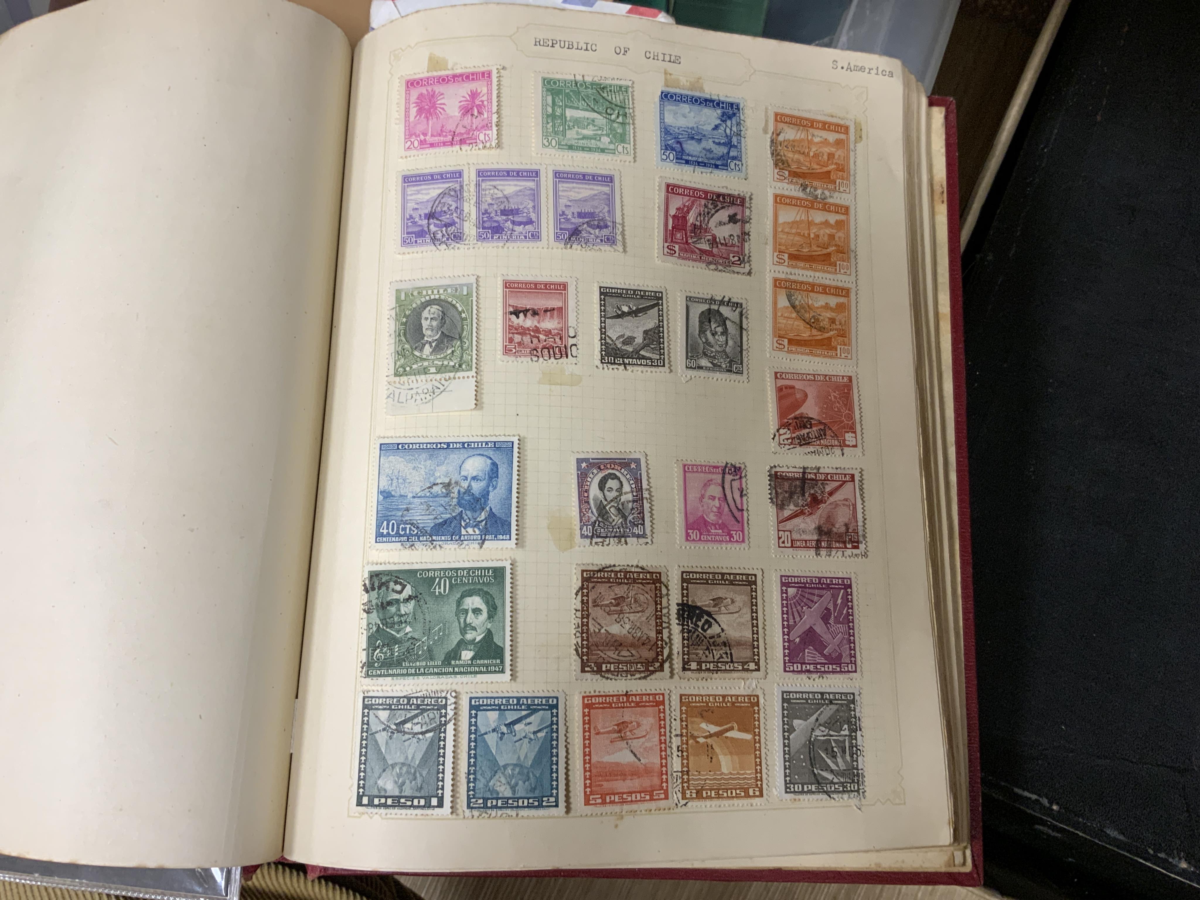 Five stamp albums, together with a quantity of loose leaves contained within a plastic box file, world stamps including; unused Belgium and German stamps with the theme of European Art, etc. unused part sheets of French